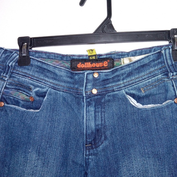 Dollhouse Boot Cut Blue Jeans Punk Metal Bar Hook And Eye Closure Raw Hem 5/6 - Picture 4 of 15